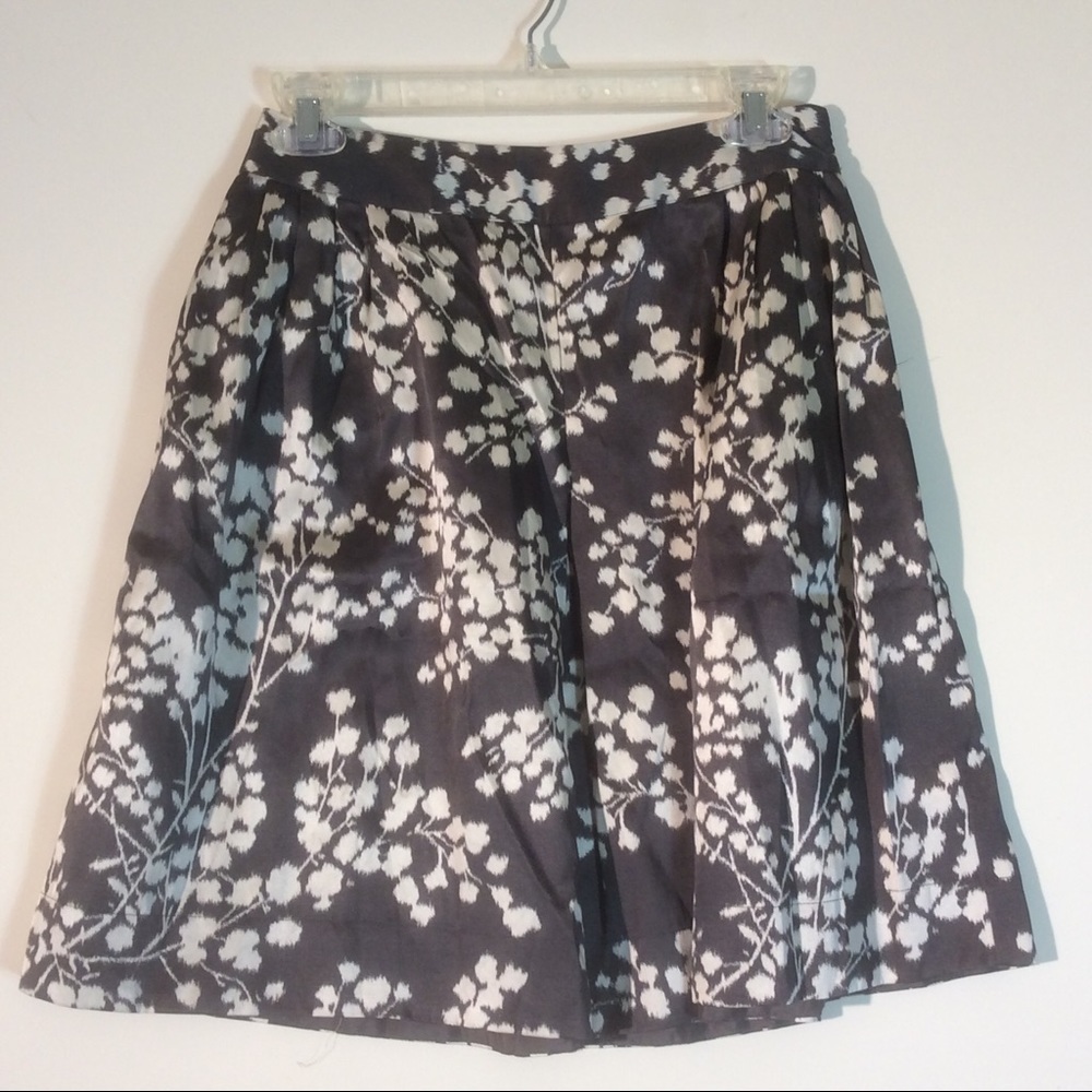 Mouliette Soeurs Silk Blend Brown White Abstract Floral Skirt Side Zip Flare